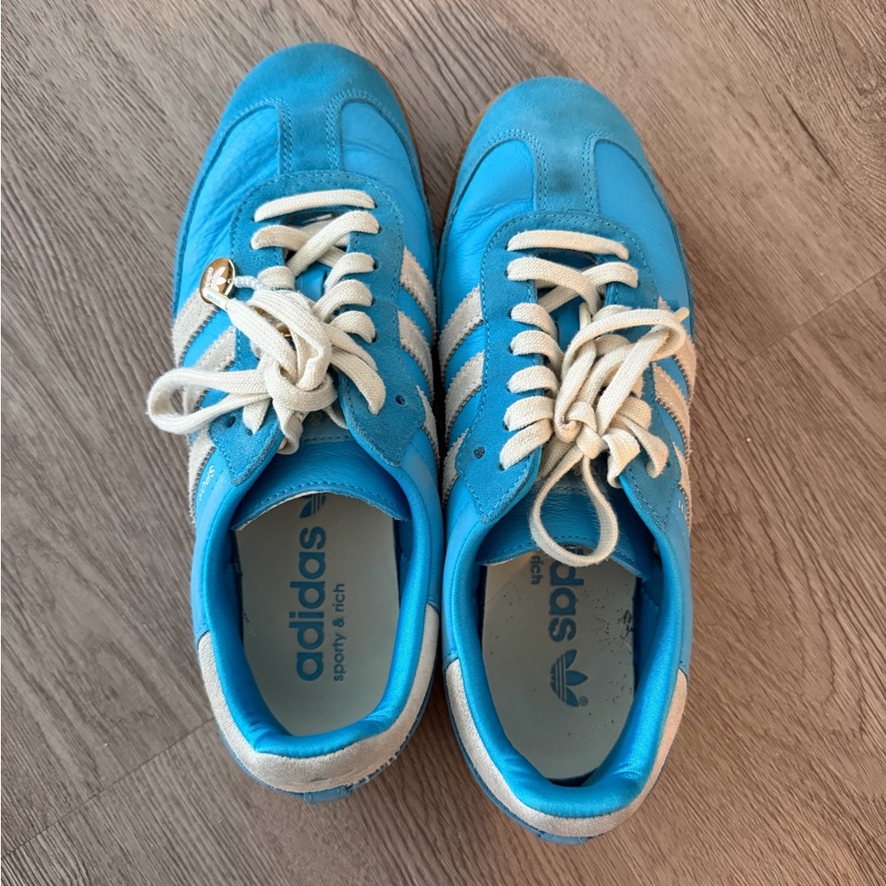 Sporty & Rich adidas collab Turquoise Sambas Sneakers